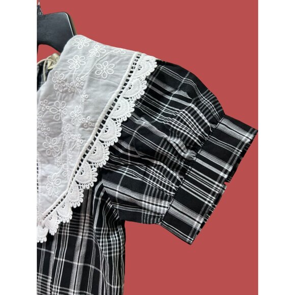 Quiansili - Girls Plaid Button Down Dresses Short Sleeve Peter Pan Collar - 5T - Picture 12 of 16